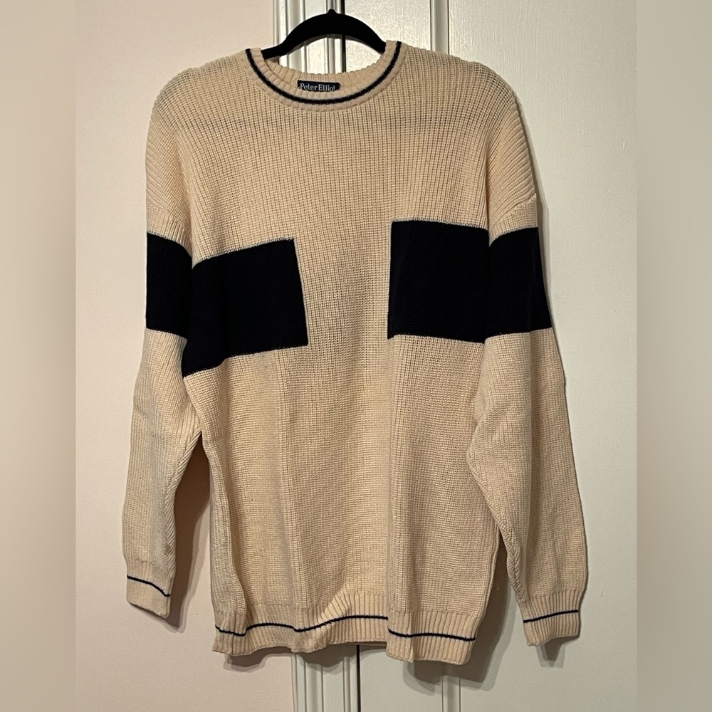 Peter Elliot Black & Cream Crewneck Wool Sweater